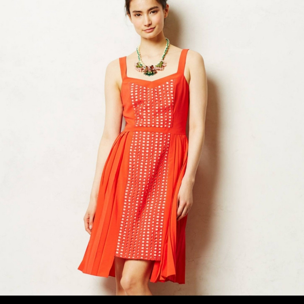 Anthropologie Red-Orange Sleeveless Mini Dress